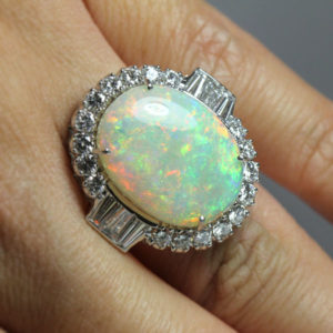 Vintage Fire Opal & Diamond 18K Ring