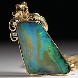 24.60ct Blue Australian Boulder Opal Diamond 14k Pendant