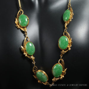 Vintage 1970's Apple Green Natural Jade 14K Necklace