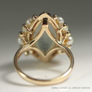 Marquise Translucent Ice Jade Pearl 14K Yellow Gold Ring