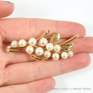 Ming's Hawaii Pearl Floral 14K Yellow Gold Brooch Pin - Hawaii Estate &  Jewelry Buyers