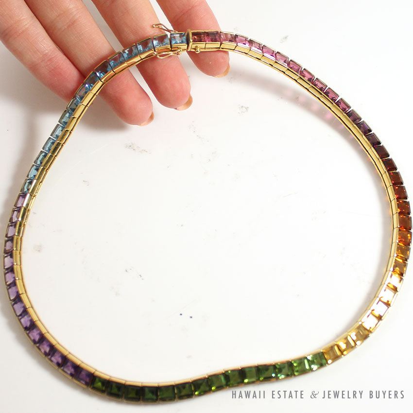 H Stern 18k Yellow Gold Multi Gemstone Rainbow Necklace | vlr.eng.br