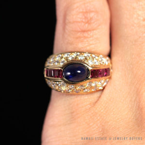 Sapphire Ruby 18K Yellow Gold Pinkie Ring