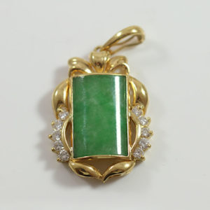 Green Jadeite Jade & Diamond 18K Yellow Gold Pendant