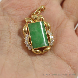 Green Jadeite Jade & Diamond 18K Yellow Gold Pendant