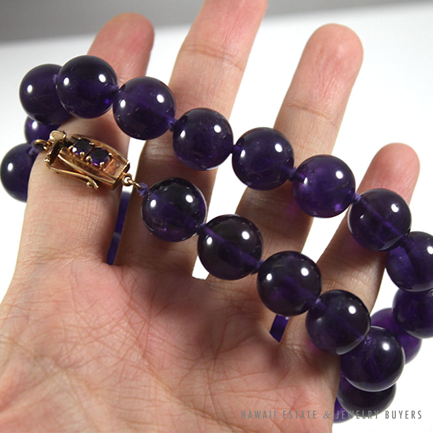 Amethyst Large Bead 14K Yellow Gold Necklace 17.5 - Hawaii Estate