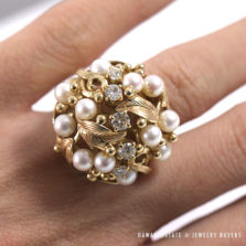 MING'S HAWAII PEARL CLUSTER DIAMOND LARGE DOME 14K YELLOW GOLD RING (SZ 4.5-5)