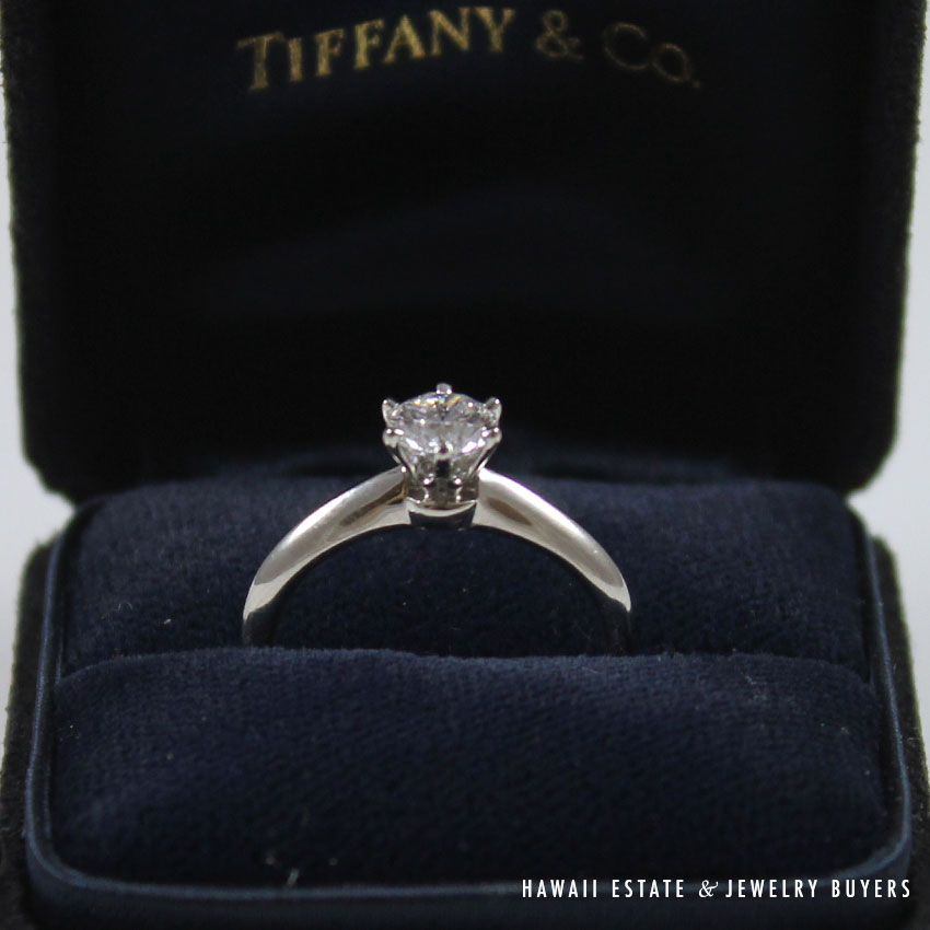 TIFFANY & CO. AUTHENTIC .53CT ROUND BRILLIANT PLATINUM SOLITAIRE ENGAGEMENT  RING - Hawaii Estate & Jewelry Buyers