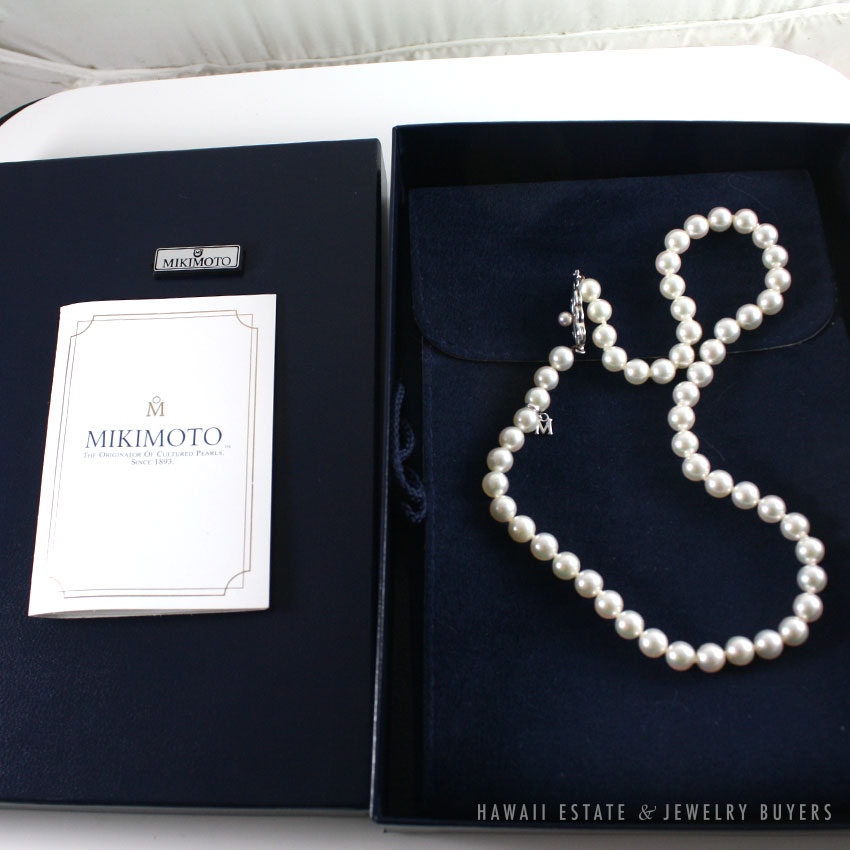 AUTHENTIC MIKIMOTO 18K WHITE GOLD 16" PEARL NECKLACE W/ BOX & PAPERS