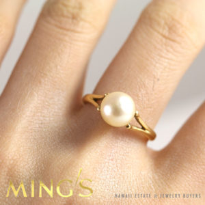 MING'S HAWAII PEARL 14K YELLOW GOLD RING SIZE 5.5 * SIGNED AUTHENTIC *