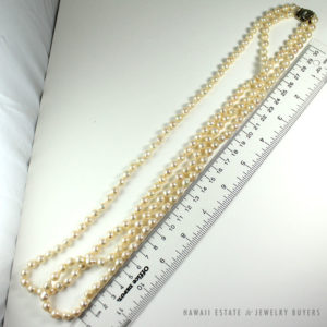 MING'S HAWAII RARE DOUBLE STRAND PEARL & JADE CLASP 14K YELLOW GOLD 28 ...