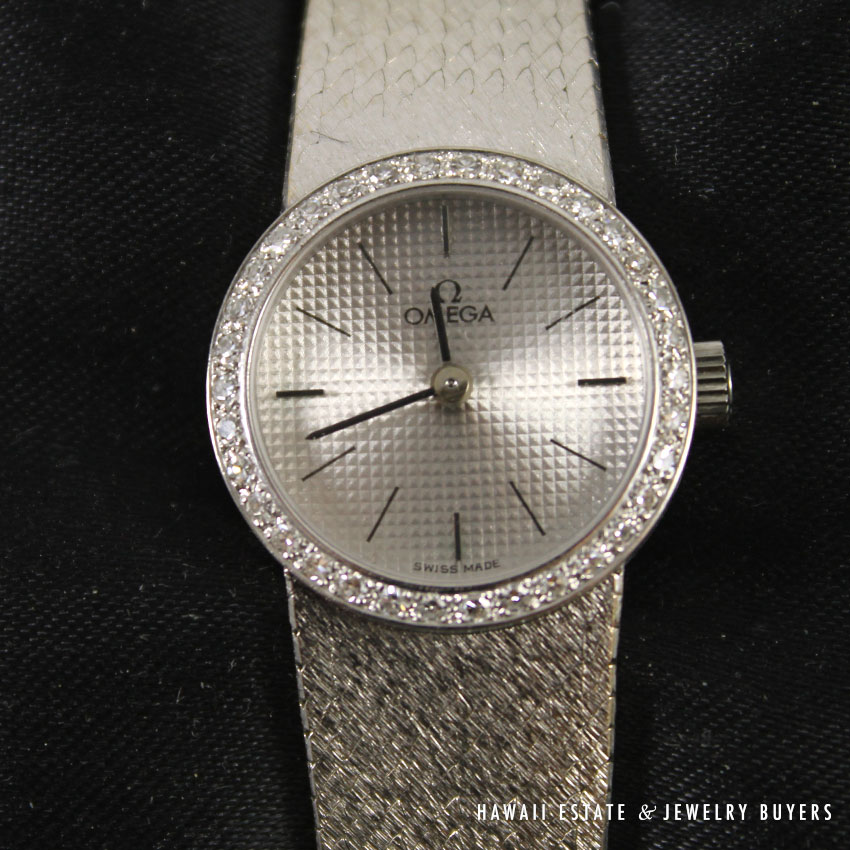 omega white gold and diamond ladies watch