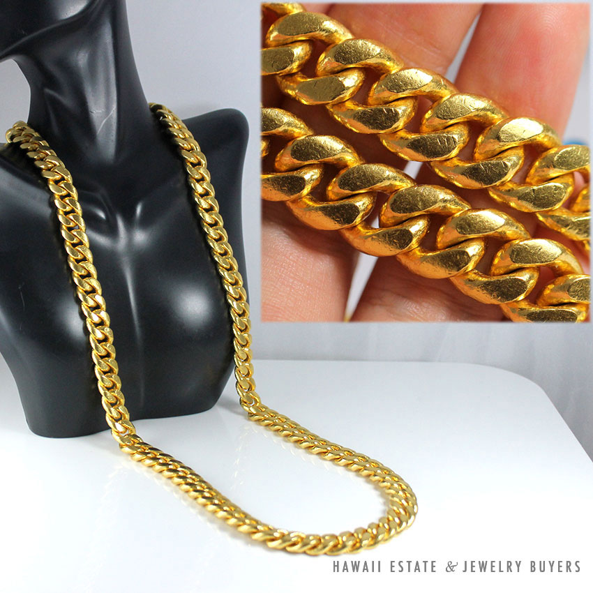 24K HEAVY SOLID YELLOW GOLD 501G CUBAN LINK 28 CHAIN NECKLACE ONE OF A  KIND - Hawaii Estate & Jewelry Buyers