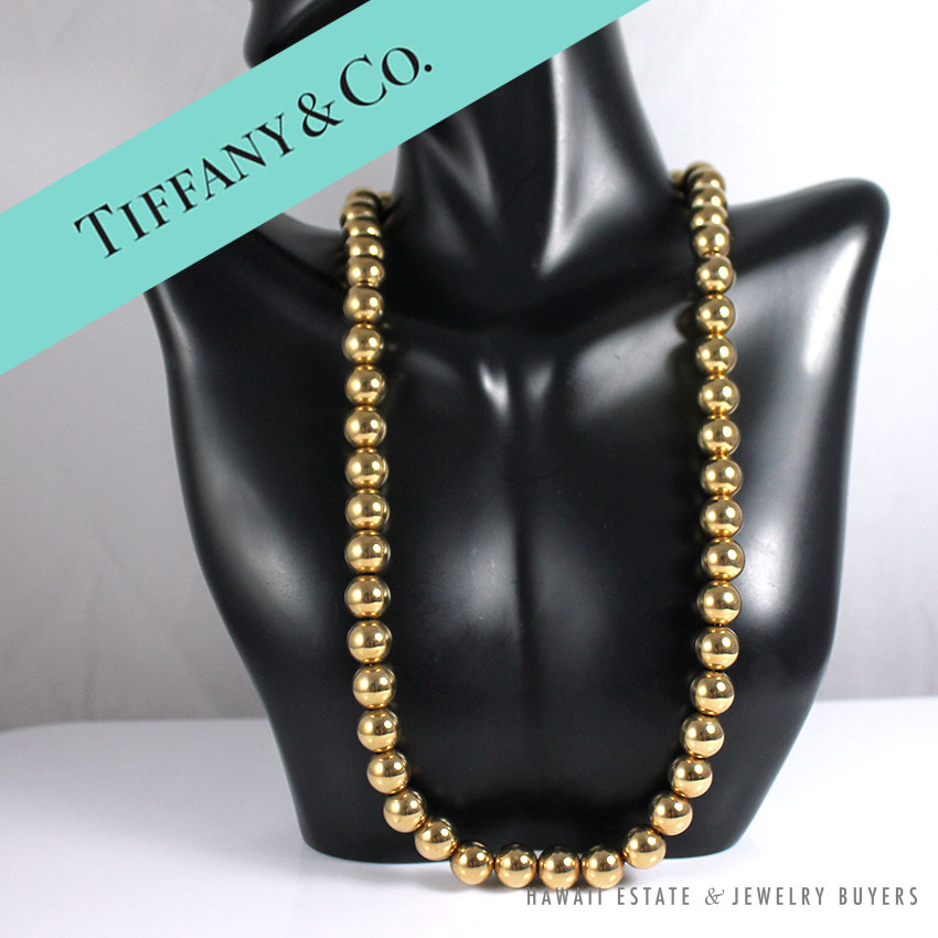 TIFFANY & CO 14K YELLOW GOLD HARDWARE 9MM BALL NECKLACE 18 W/ NECKLACE  HOLDER