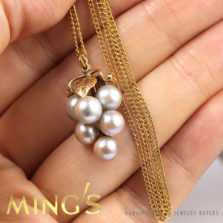 VINTAGE MING'S HAWAII 6MM PEARL CHAMPAGNE 14K YELLOW GOLD CLASP NECKLACE W/  BOX