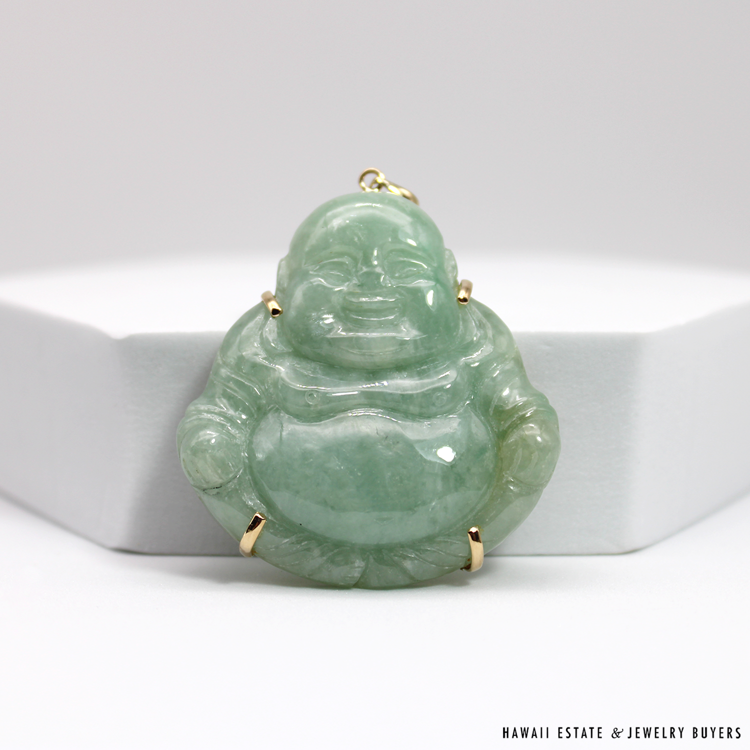 18k Gold Plated Laughing Buddha Pendant Necklace Green Jade – Rock Steady