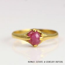 0.90ct Burmese Ruby Cabochon 20k Yellow Gold Ring Size 6