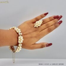 RARE MING'S 14KYG CHAMPAGNE CULTERED PEARL RING & BRACELET SET