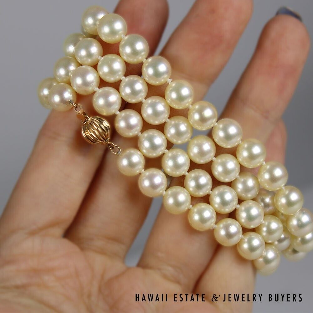 Cream Cultured Pearl Single Strand Necklace 28 Inch with 14K Yellow Gold Clasp - Image 2