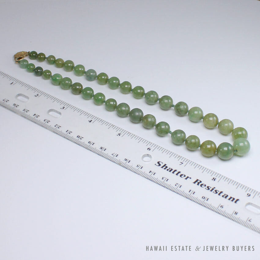Ming's Hawaii Green Jade Bead Necklace 16 Inch with 14K Yellow Gold Clasp - Image 9