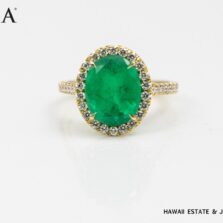 GIA 4.2g 18KYG 3.52ct OVAL COLOMBIAN EMERALD and 0.43ctw DIAMOND RING SIZE 5