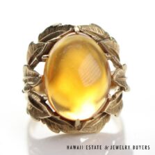 Mexican Opal 14K Yellow Gold Leaves Ring Size 8