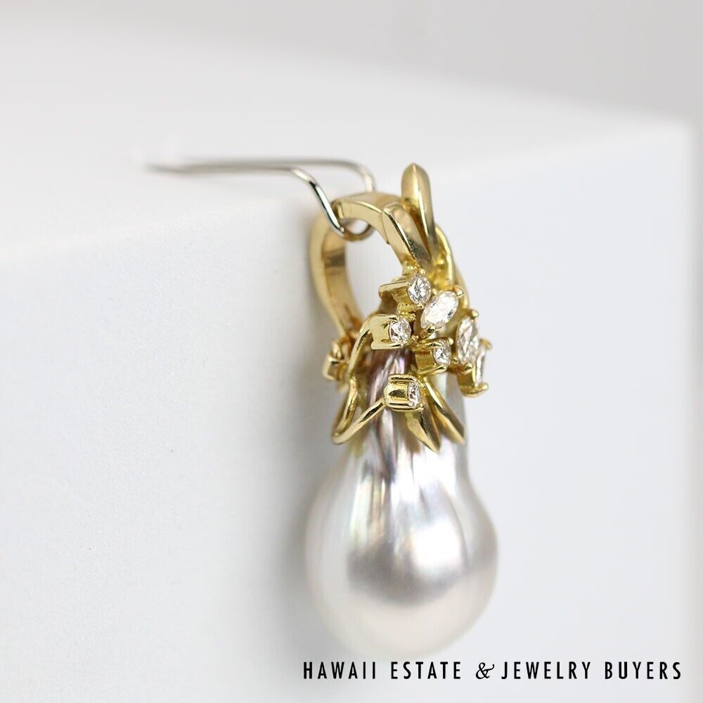 South Sea Drop-Shaped Pearl & Diamond 14K Yellow Gold Enhancer Pendant - Image 2