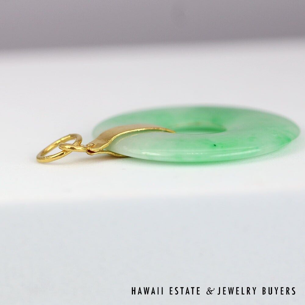 GIA Green Jadeite Jade Donut 22K Yellow Gold Pendant w/ Cert - Image 5