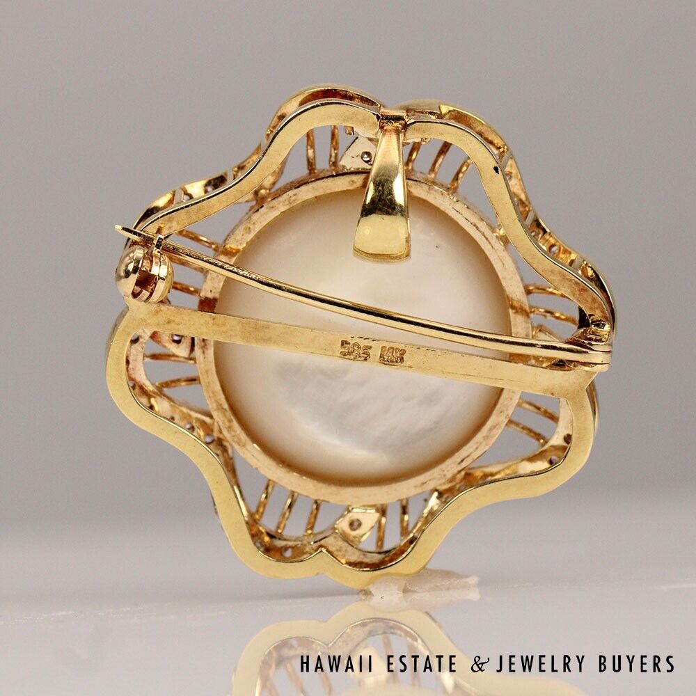 Mabe Pearl & Diamond 14K Yellow Gold Convertible Pendant Brooch - Image 3