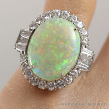 Oval Australian Opal & Diamond Halo 18K White Gold Cocktail Ring Size 3.75