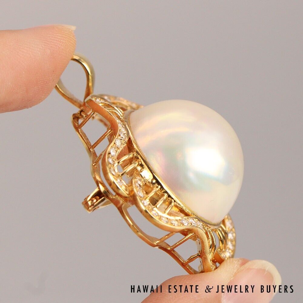 Mabe Pearl & Diamond 14K Yellow Gold Convertible Pendant Brooch - Image 7