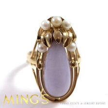Ming's Hawaii Lavender Jade Teardrop & Pearl 14K Yellow Gold Ring