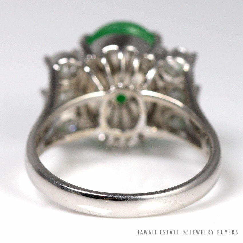 GIA CERTIFIED JADE APPLE GREEN CABOCHON DIAMOND 0.90CTW 18K WHITE GOLD RING SZ 8 - Image 6