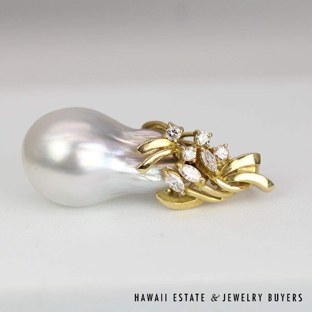 South Sea Drop-Shaped Pearl & Diamond 14K Yellow Gold Enhancer Pendant - Image 3