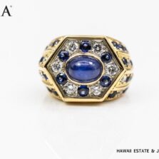 GIA 24.5g 18KYG/PLATINUM SAPPHIRE AND DIAMOND RING SIZE 7