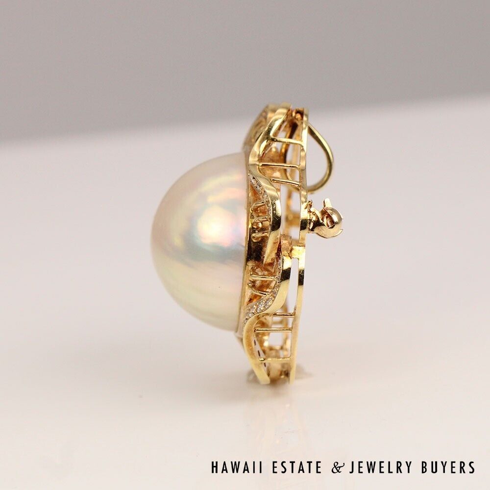 Mabe Pearl & Diamond 14K Yellow Gold Convertible Pendant Brooch - Image 2