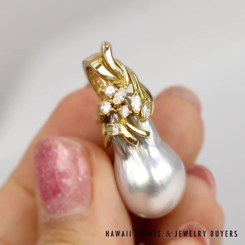 South Sea Drop-Shaped Pearl & Diamond 14K Yellow Gold Enhancer Pendant - Image 7