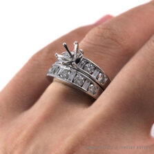 Complete His & Hers Diamond 18K 14K White Gold Wedding Band Set and Setting