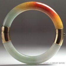 Ming's Hawaii 14K Yellow Gold Jade Hinged Bangle