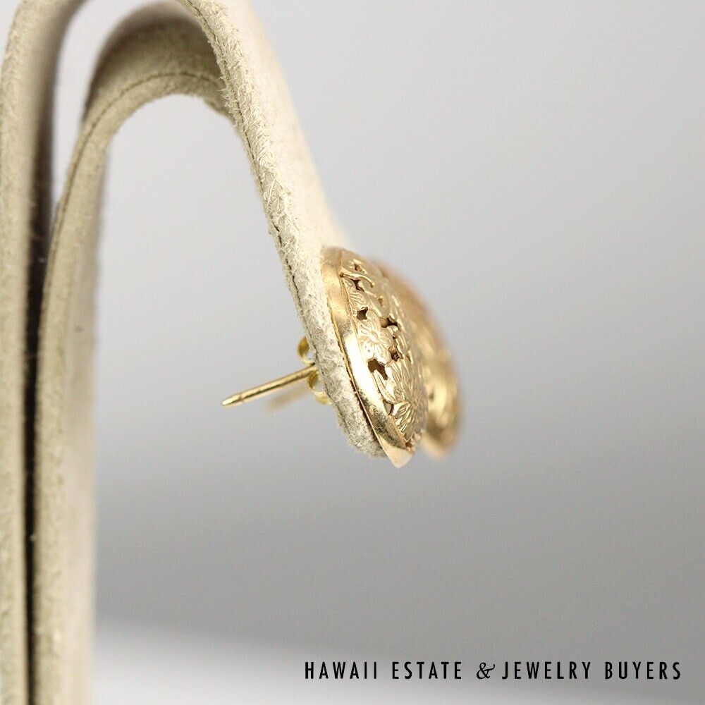 Ming's Hawaii Four Seasons 18mm 4.8g 14K Yellow Gold Round Earrings - Image 3