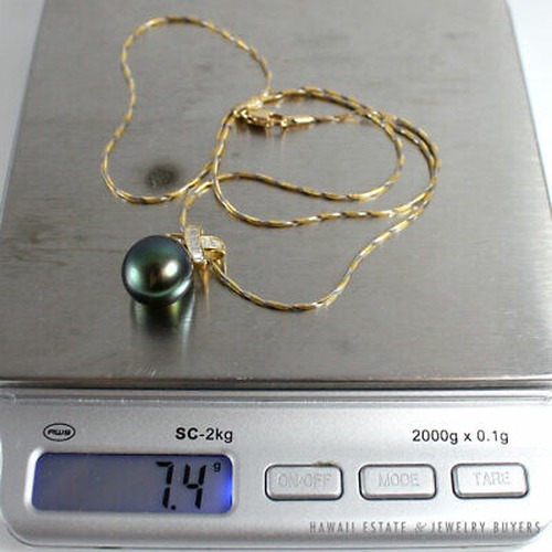 Tahitian Black Pearl & Diamond 18K Yellow Gold Pendant Necklace 18 Inch - Image 11