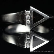 Bernard K. Passman Black Coral & Diamond Arrow 18K White Gold Ring Size 6.25