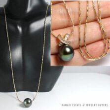 Tahitian Black Pearl & Diamond 18K Yellow Gold Pendant Necklace 18 Inch