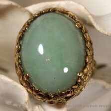 Ming's Green Jade Cabochon Flower Border Ring