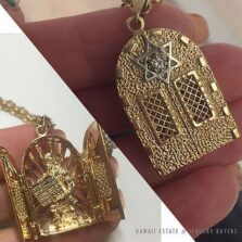 Diamond Star of David Opening Doors Moses Menorah 14K Gold Pendant Necklace