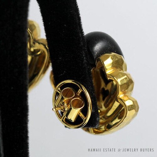 Henry Dunay Signed Hammered 18K Yellow Gold & Ebony Earrings with Receipt - Image 3