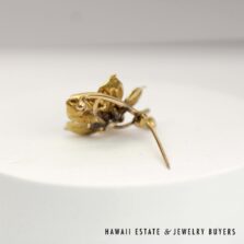 Vintage Art Nouveu Old Mine Cut Diamond Pink Enamel Posey Cherry Blossom 18K Yellow Gold Brooch Pin