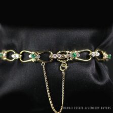 Natural Intense Green Emerald & 1.55ctw Diamond 14K Yellow Gold Bracelet 7"