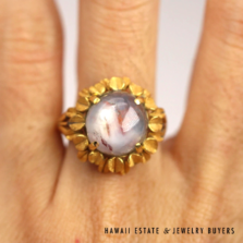 Star Sapphire Round Cabochon 20K Yellow Gold Halo Ring Size 6.5